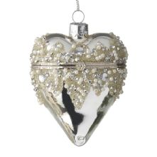 SILVER HEART WITH PEARLS CASKET BAUBLE